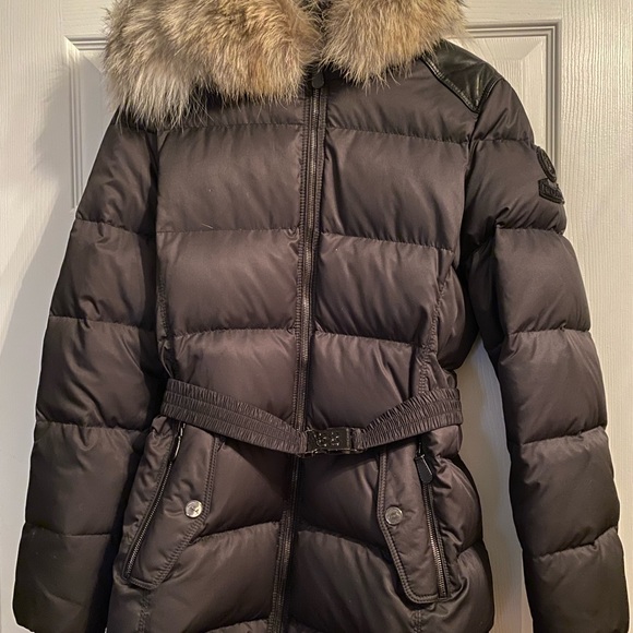 Coach Jackets \u0026 Coats | Coach Down Puffer Coat Belted with Leather Trim Shoulders, and Coyote Fur Hood | Color: Black | Size: M | Mollymoll's Closet